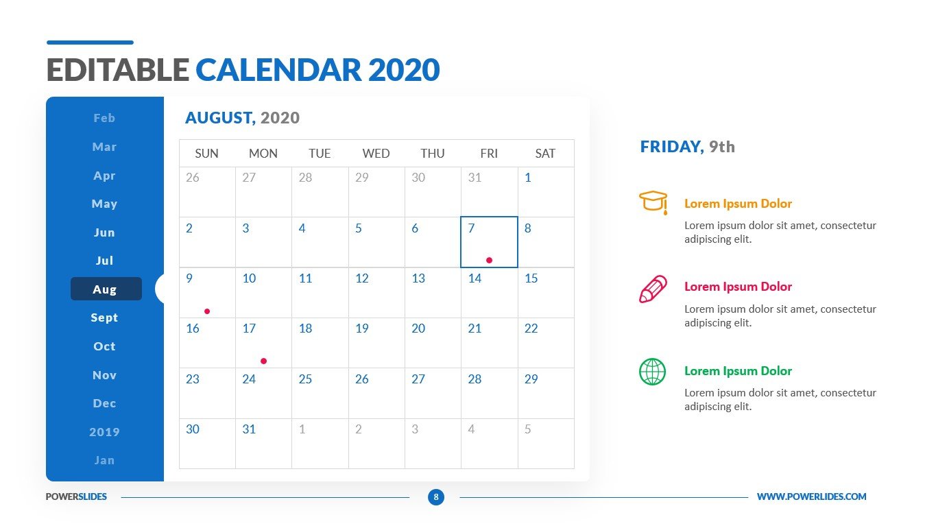 Editable Calendar 2020